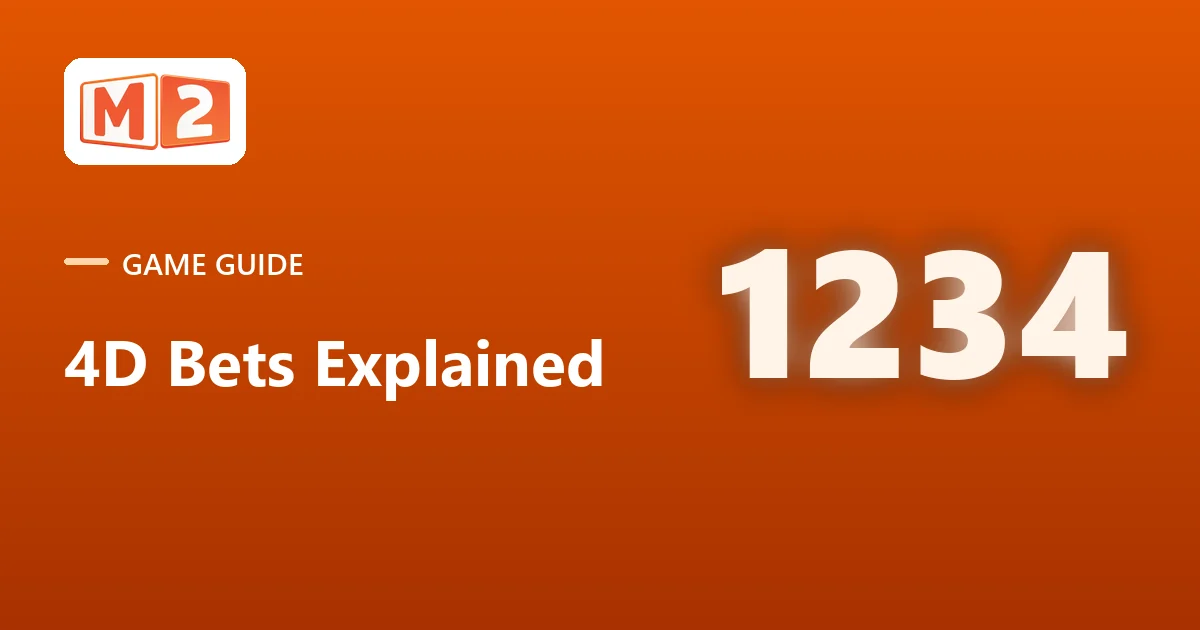 M2 game guide card: 4D bets explained, with the four-digit number 1234